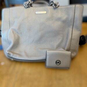Michael Kors Light Gray Shoulder Purse and Wallet